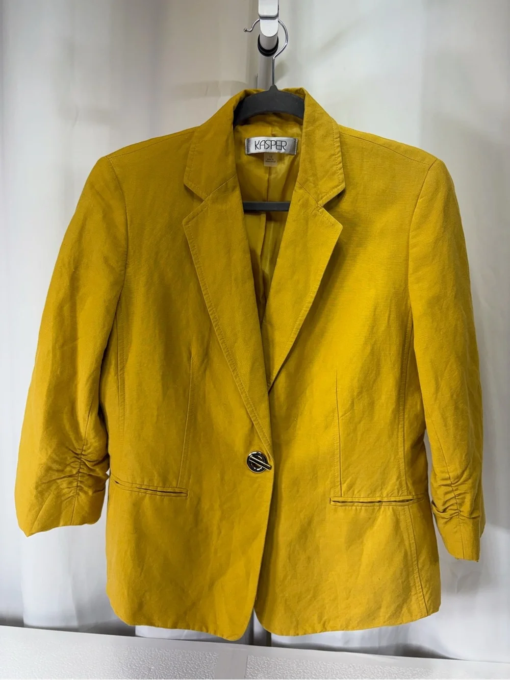 Kasper Mustard Yellow Single-Button Notch Lapel Blazer 3179